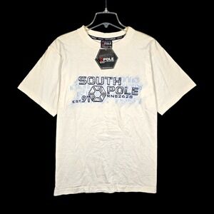 Vintage Y2K Southpole T-Shirt Mens XL Deadstock 3D Metallic White Hip Hop Skater